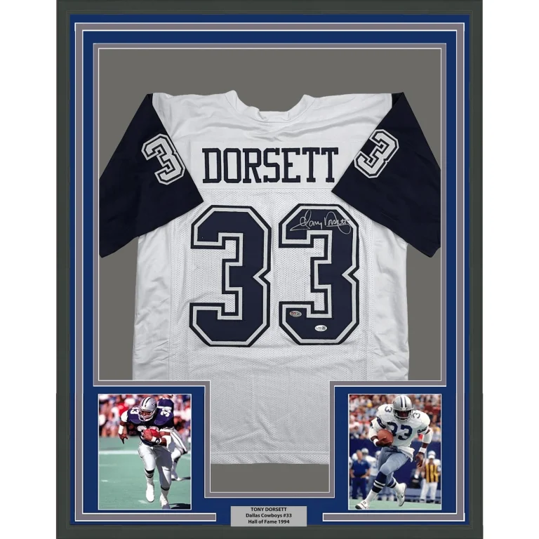 Framed Autographed Tony Dorsett Dallas White CR Football Jersey JSA COA