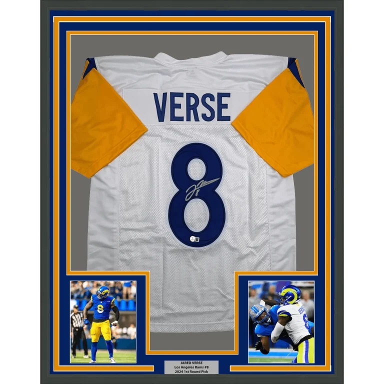 Framed Autographed Jared Verse Los Angeles LA White Football Jersey BAS COA