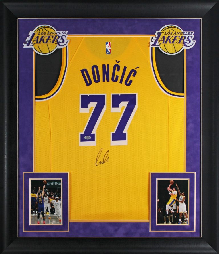 Lakers Luka Doncic Signed Yellow Nike Swingman Framed Jersey PSA/DNA #AQ49103
