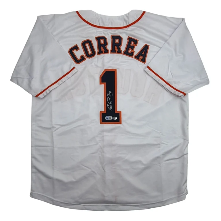 Autographed/Signed Carlos Correa Houston White Baseball Jersey Beckett COA
