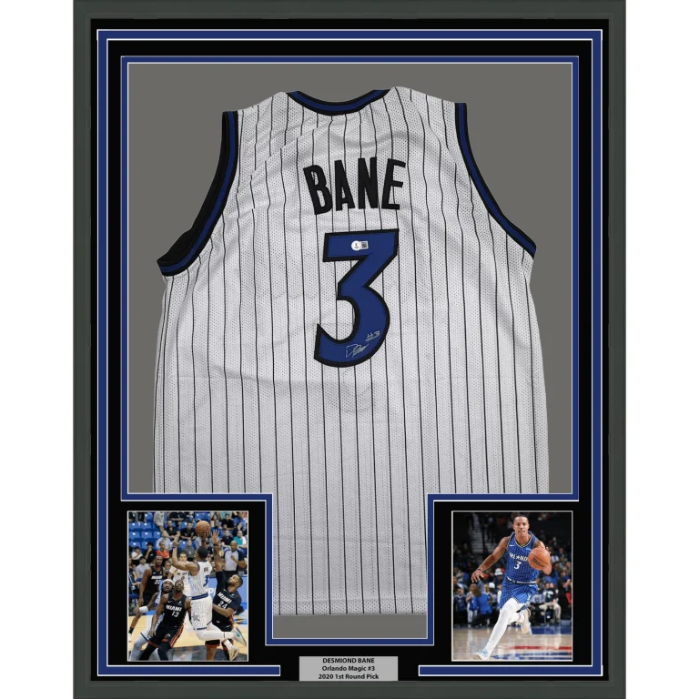 Framed Autographed Desmond Bane Orlando White Pinstripe Jersey BAS COA