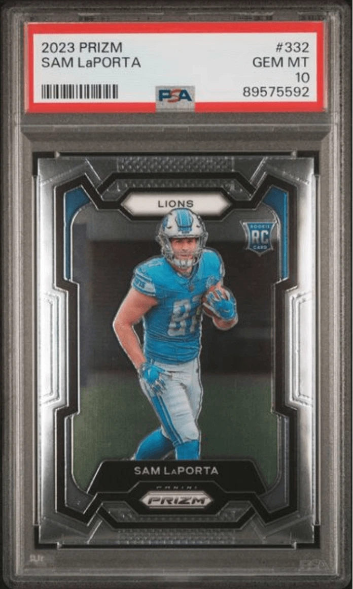 Graded 2023 Panini Prizm Sam LaPorta #332 Rookie RC Football Card PSA 10