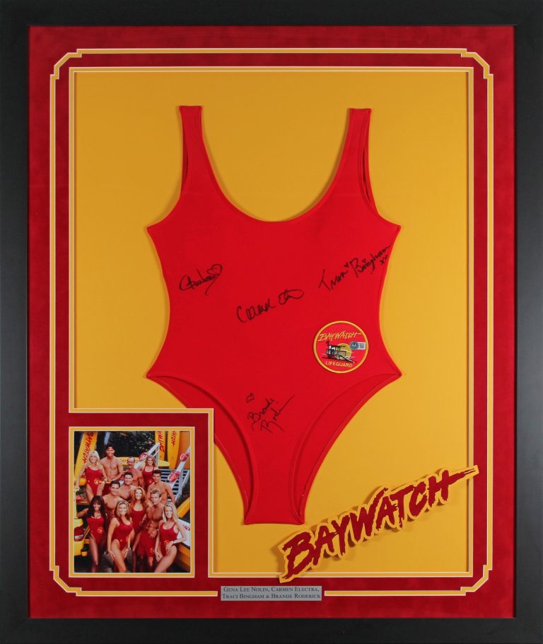 Baywatch (4) Nolin, Electra, Bingham & Roderick Signed & Framed Swimsuit BAS Wit