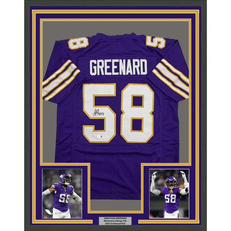 Framed Autographed Jonathan Greenard Minnesota Purple Retro Jersey BAS COA
