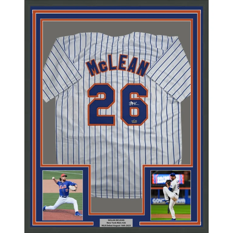 Framed Facsimile Autographed Nolan McLean New York Pinstripe Reprint Jersey