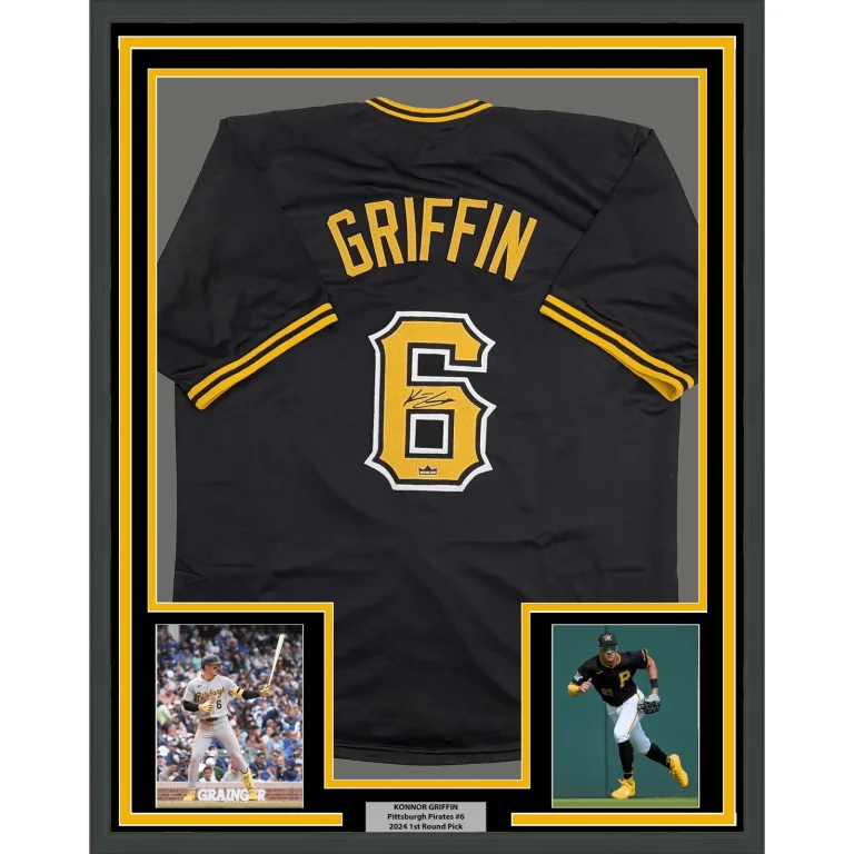 Framed Facsimile Autographed Konnor Griffin Pittsburgh Black Reprint Jersey