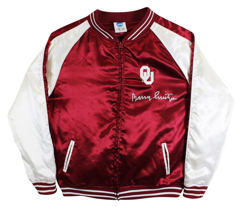 Oklahoma Barry Switzer Signed Maroon NCAA Windbreaker BAS Witnessed #2W088659