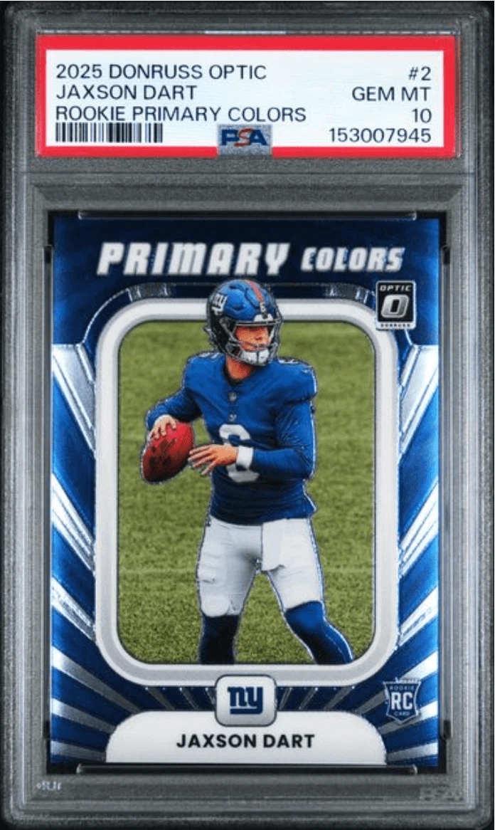 Graded 2025 Donruss Optic Jaxson Dart #2 Rookie Primary Colors Card PSA 10