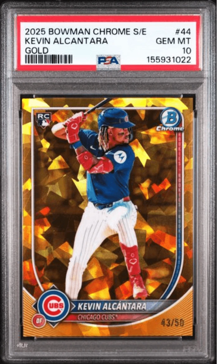Graded 2025 Bowman Chrome S/E Kevin Alcantara #44 Gold /50 RC Card PSA 10