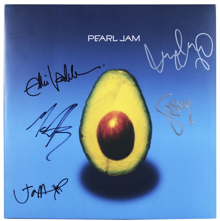 Pearl Jam (5) Vedder, Ament, McCready +2 Signed Signed Avocado Album Cover JSA