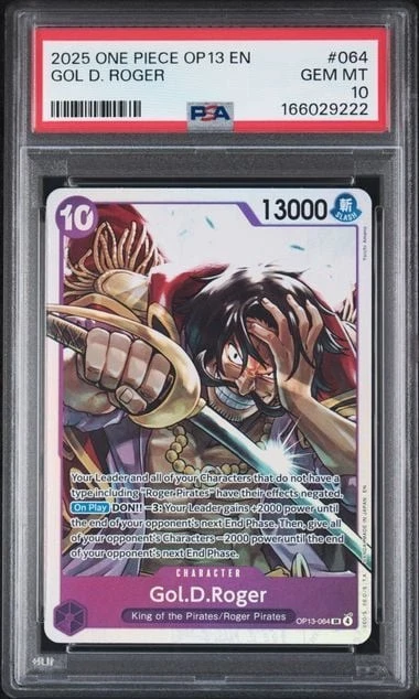 Graded 2025 One Piece Gol.D.Roger #064 OP13 EN Trading Card Game PSA 10