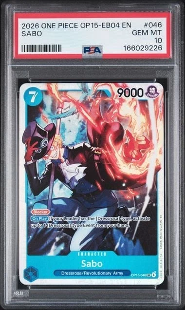 Graded 2026 One Piece Sabo #046 OP15 EB04 EN Trading Card Game PSA 10