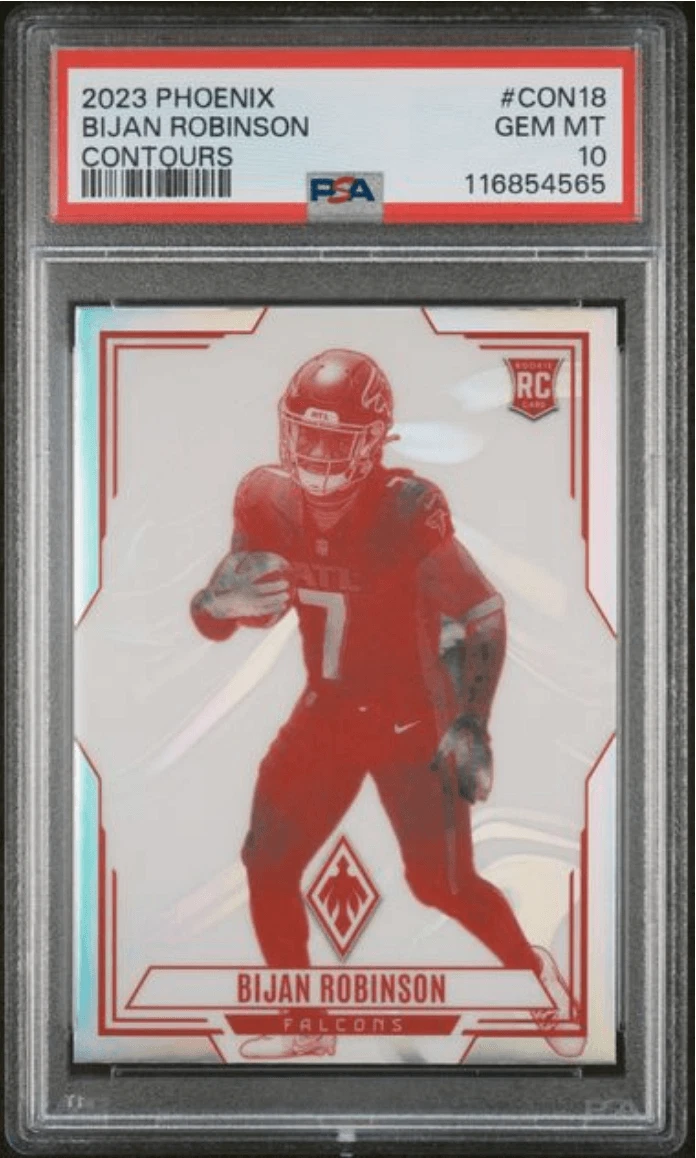 Graded 2023 Phoenix Bijan Robinson #CON18 Contours RC Football Card PSA 10