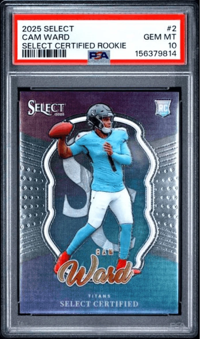 Graded 2025 Panini Select Cam Ward #2 Certified Rookie Football Card PSA 10