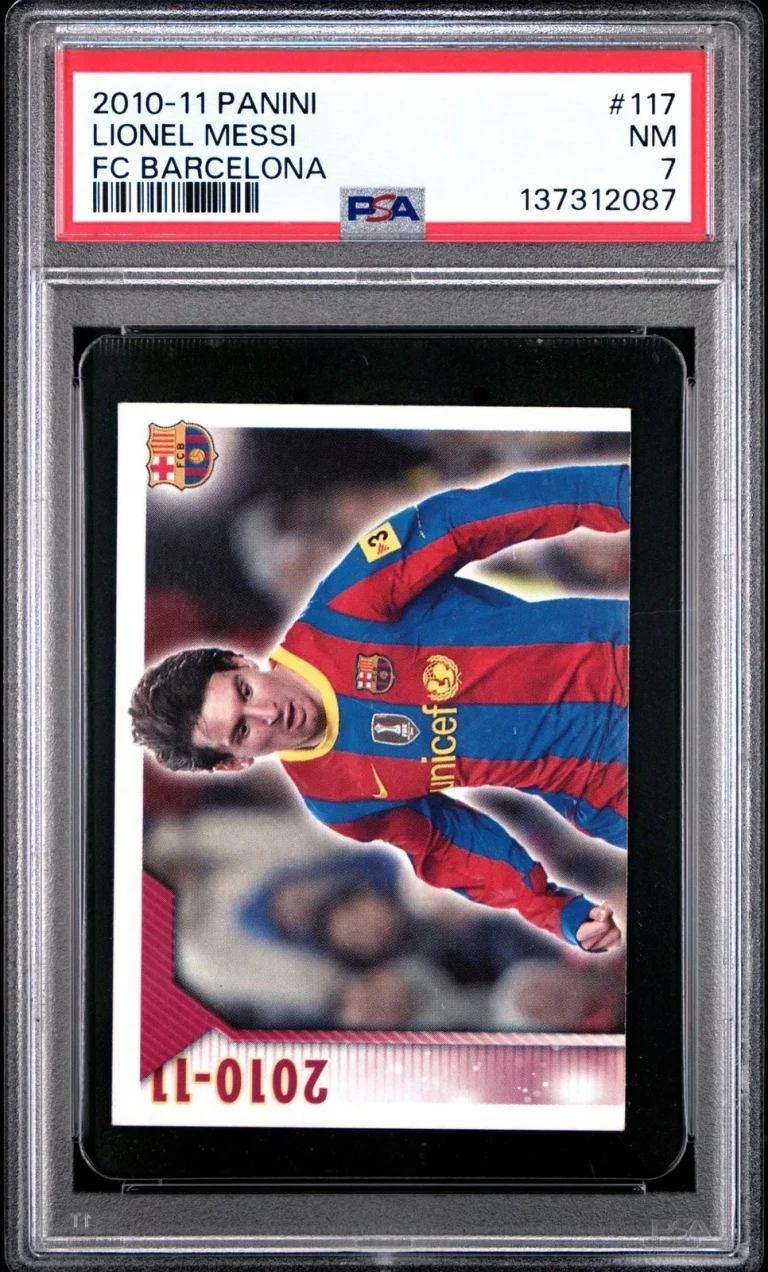 Graded 2010 Panini Lionel Messi #117 Barcelona Stickers Soccer Card PSA 7