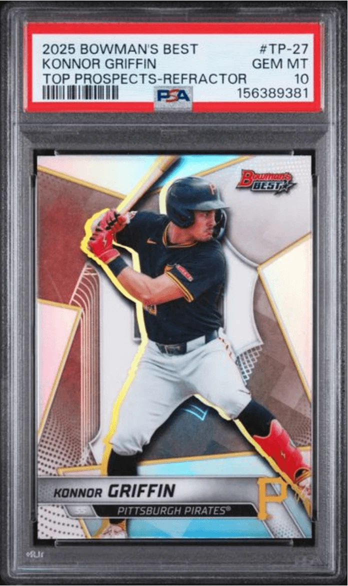 Graded 2025 Bowmans Best Konnor Griffin #TP27 Refractor Rookie Card PSA 10