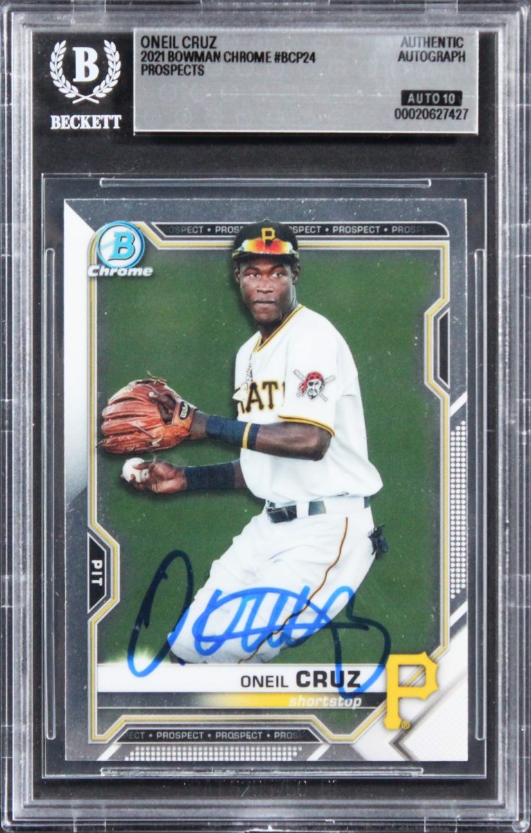 Pirates Oneil Cruz Signed 2021 Bowman Prospects #BCP24 Card Auto 10! BAS Slab