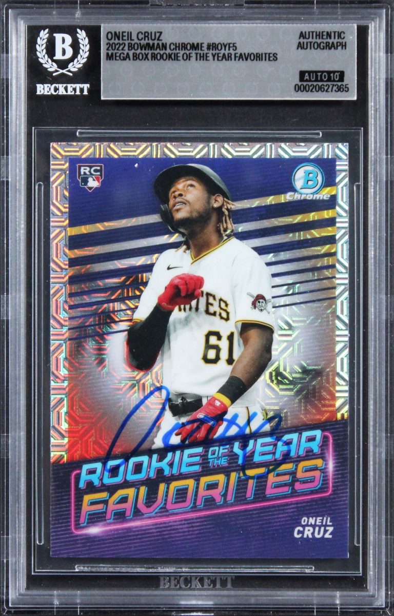 Pirates Oneil Cruz Signed 2022 Bowman Chrome #ROYF5 RC Card Auto 10! BAS Slab