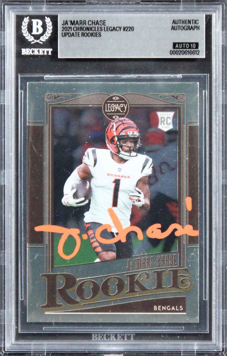 Ja'Marr Chase Signed 2021 Chronicles Legacy #220 Rookie Card Auto 10! BAS Slab