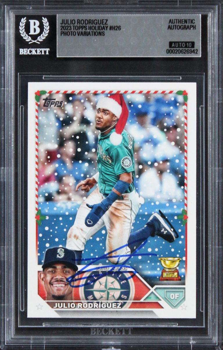 Mariners Julio Rodriguez Signed 2023 Topps Holiday #H26 Card Auto 10! BAS Slab
