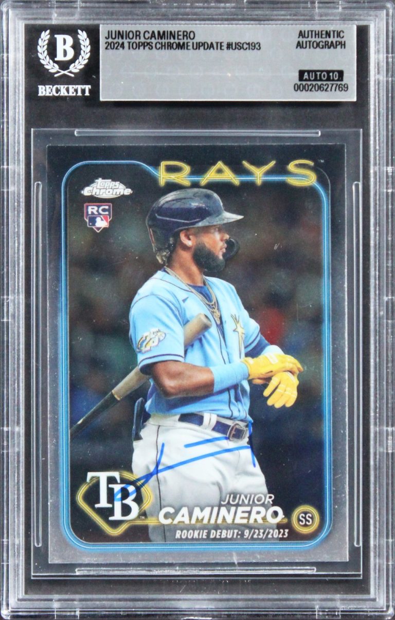 Rays Junior Caminero Signed 2024 Topps #USC193 Rookie Card Auto 10! BAS Slabbed