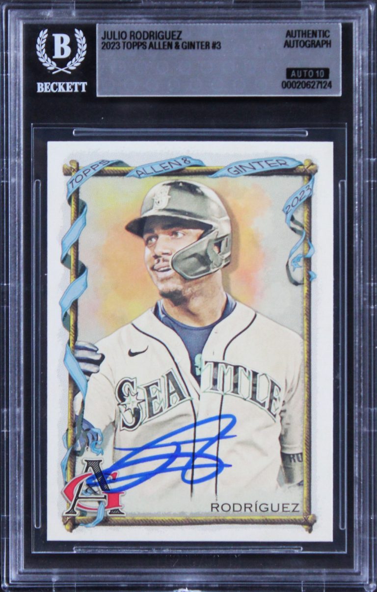 Mariners Julio Rodriguez Signed 2023 Topps A&G #3 Card Auto GM 10! BAS Slabbed