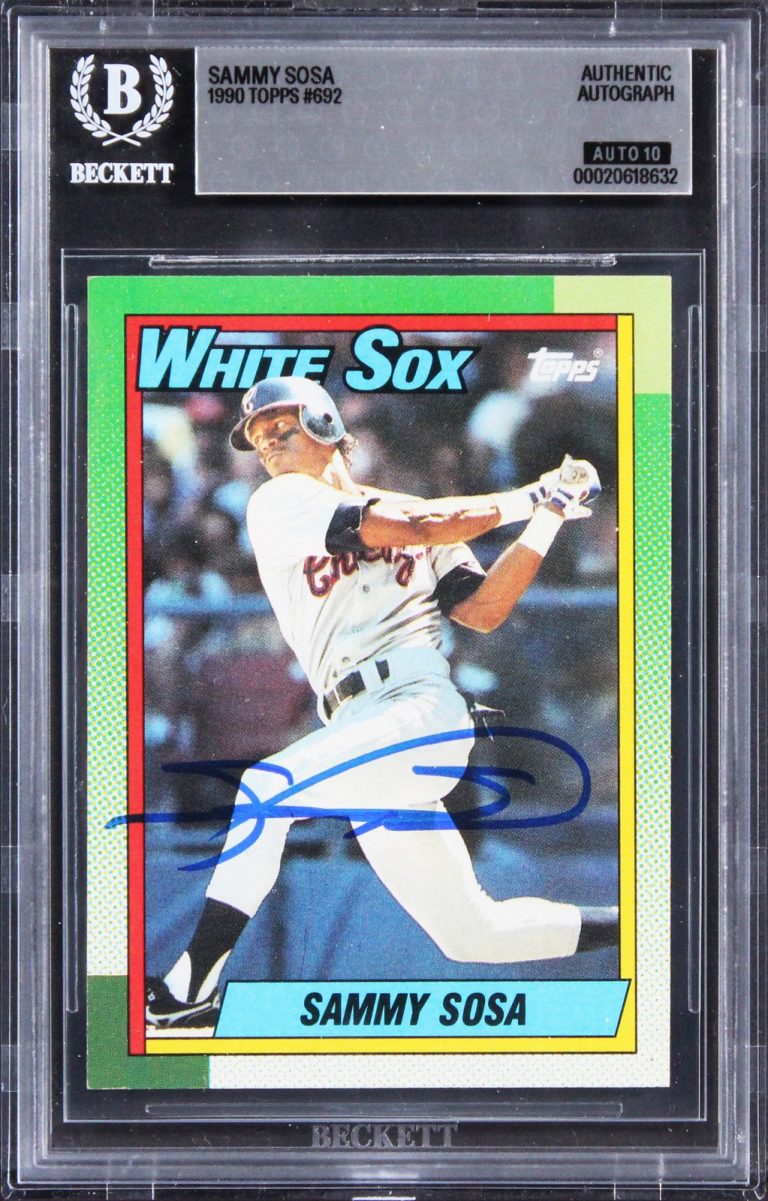 Cubs Sammy Sosa Signed 1990 Topps #692 Card Auto Grade Gem Mint 10! BAS Slabbed