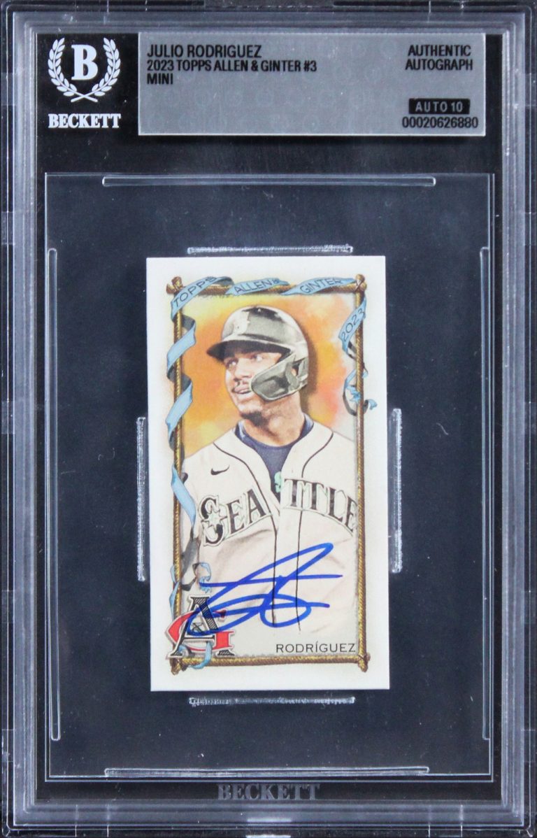 Mariners Julio Rodriguez Signed 2023 Topps A&G Mini #3 Card Auto 10! BAS Slabbed