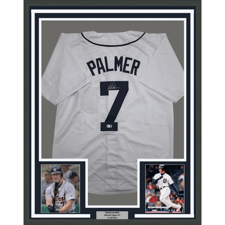 Framed Autographed Dean Palmer Detroit White Baseball Jersey BAS COA