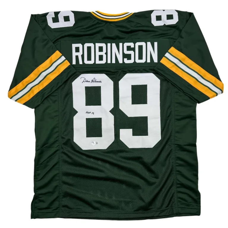 Autographed/Signed Dave Robinson HOF 13 Green Bay Green Jersey Beckett COA