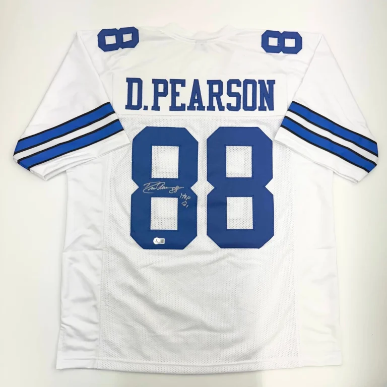 Autographed/Signed Drew Pearson HOF 21 Dallas White Jersey Beckett BAS