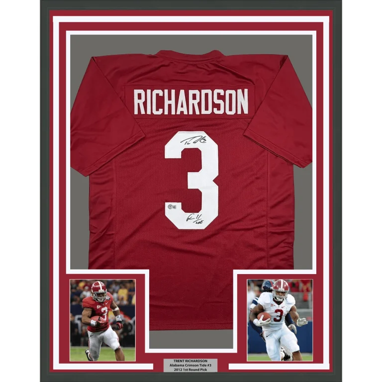 Framed Autographed Trent Richardson Roll Tide Alabama Red Jersey BAS COA