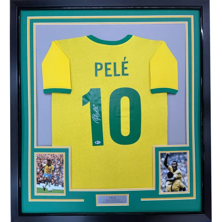 Framed Signed Pele 35x39 Brazil Yellow Futbol Jersey BAS COA Auto #2