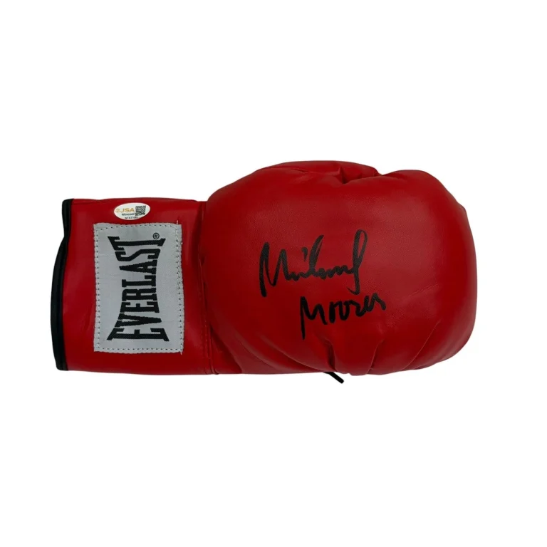 Autographed/Signed Michael Moorer Red Everlast Boxing Glove JSA COA