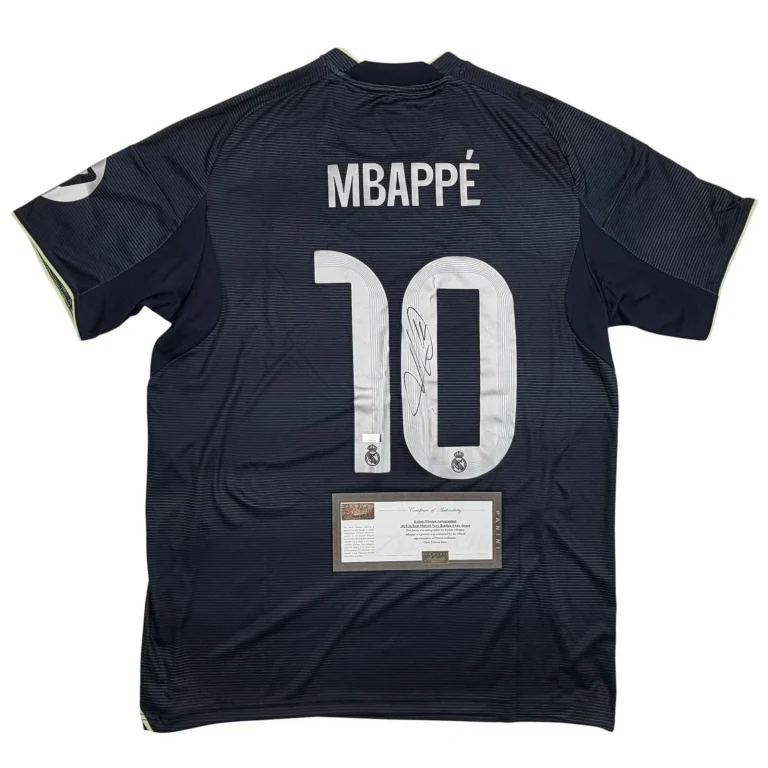 Autographed/Signed Kylian Mbappe Real Madrid Navy Soccer Jersey Panini COA
