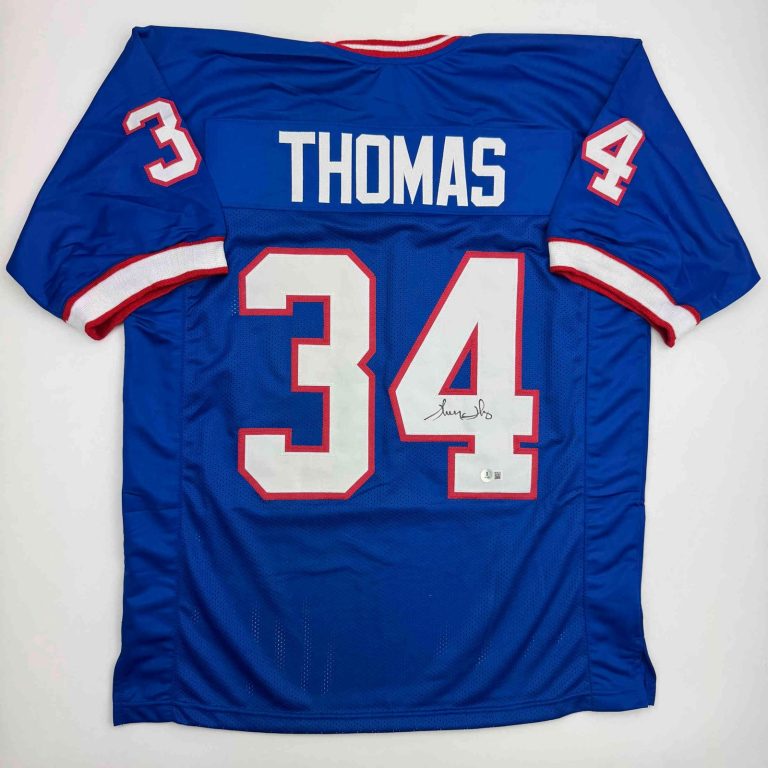 Autographed/Signed THURMAN THOMAS Buffalo Blue Football Jersey JSA COA Auto