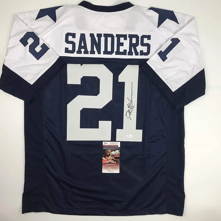 Autographed/Signed Deion Sanders Dallas Thanksgiving Day Jersey JSA COA