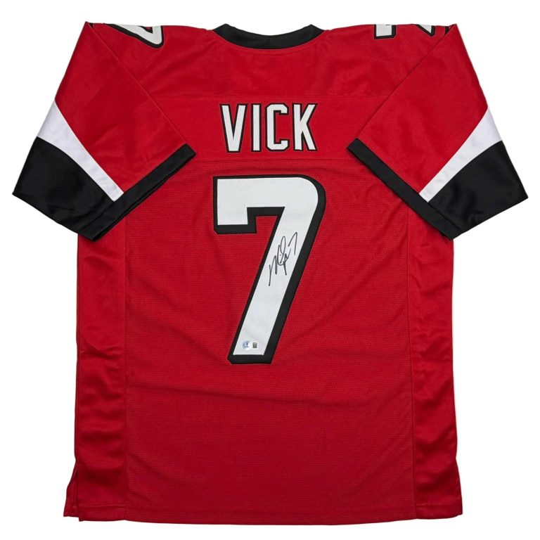 Autographed/Signed MICHAEL MIKE VICK Atlanta Red Jersey PSA/DNA COA