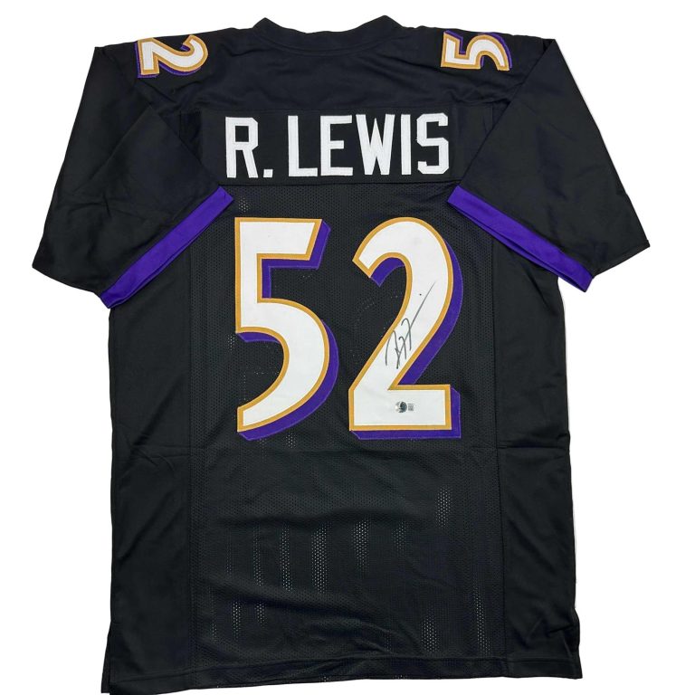 Autographed/Signed RAY LEWIS Baltimore Black Football Jersey JSA COA Auto
