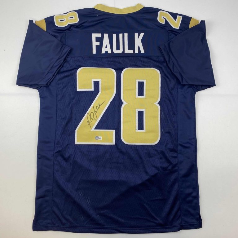 Autographed/Signed Marshall Faulk St. Louis Navy Blue Jersey Beckett COA