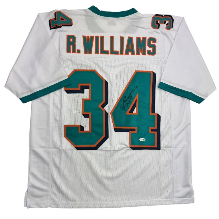 Autographed/Signed RICKY WILLIAMS Miami White Football Jersey JSA COA Auto