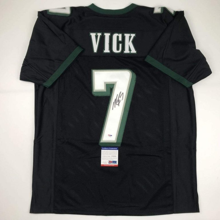 Autographed/Signed MICHAEL MIKE VICK Philadelphia Black Jersey PSA COA