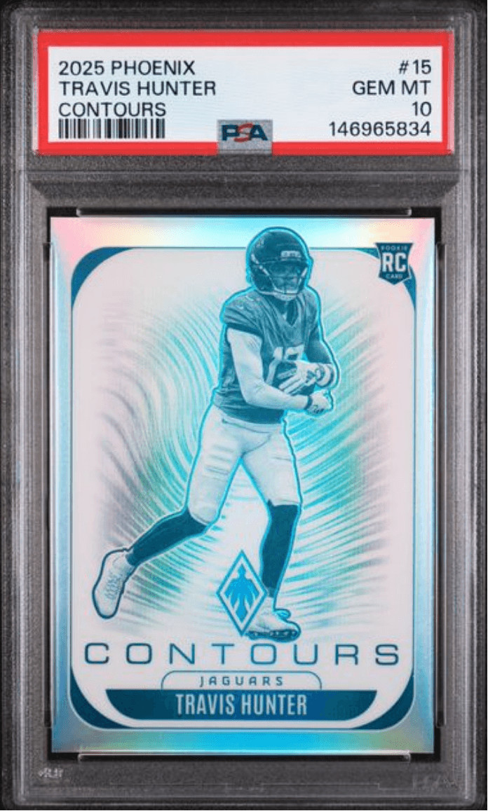 Graded 2025 Phoenix Travis Hunter #15 Contours Rookie Football Card PSA 10