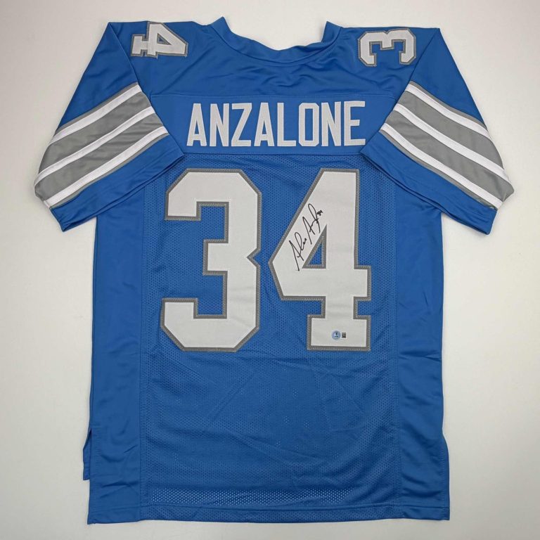 Autographed/Signed Alex Anzalone Detroit Blue Jersey Beckett BAS COA