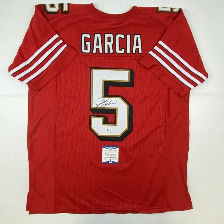 Autographed/Signed Jeff Garcia San Francisco Red Jersey Beckett BAS COA