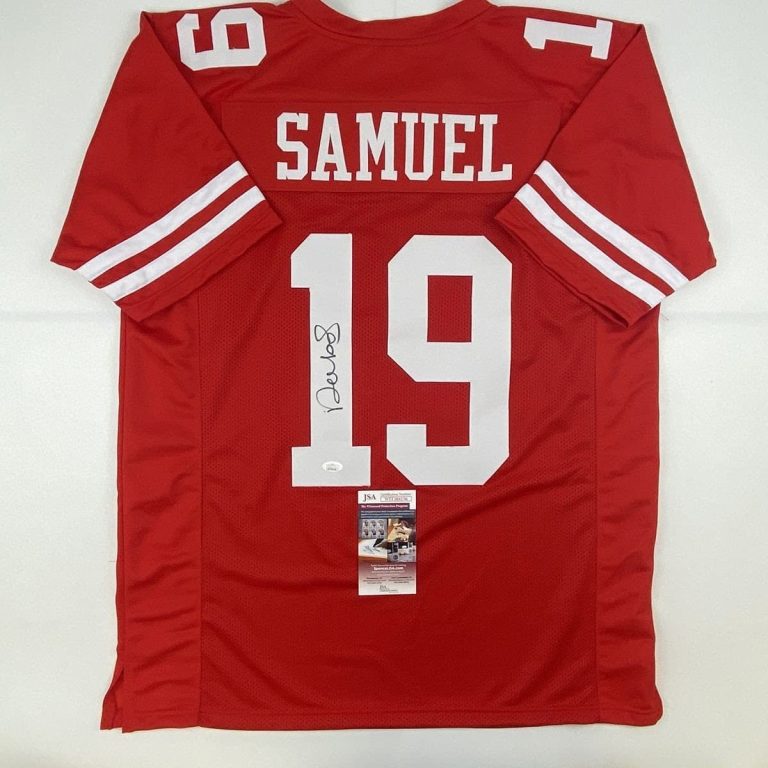 Autographed/Signed DEEBO SAMUEL San Francisco Red Jersey JSA COA Auto