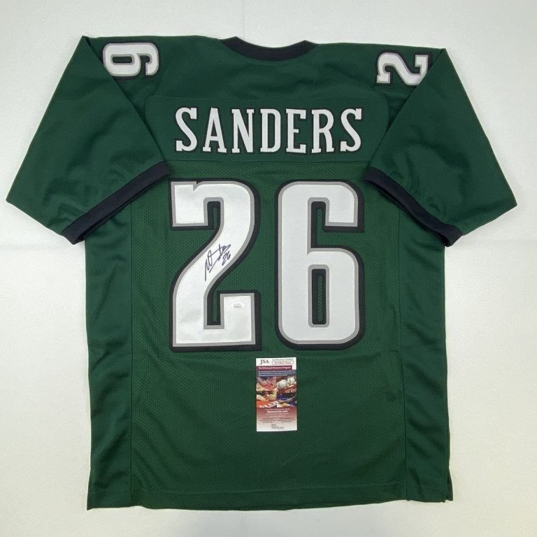 Autographed/Signed MILES SANDERS Philadelphia Green Jersey JSA COA Auto