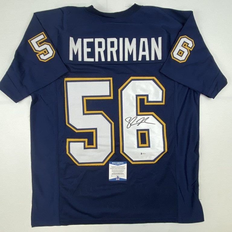 Autographed/Signed SHAWNE MERRIMAN San Diego Dark Blue Jersey BAS COA