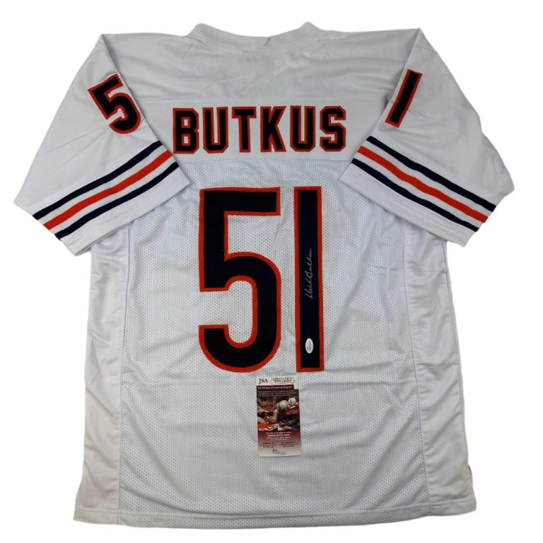 Autographed/Signed DICK BUTKUS Chicago White Football Jersey JSA COA Auto