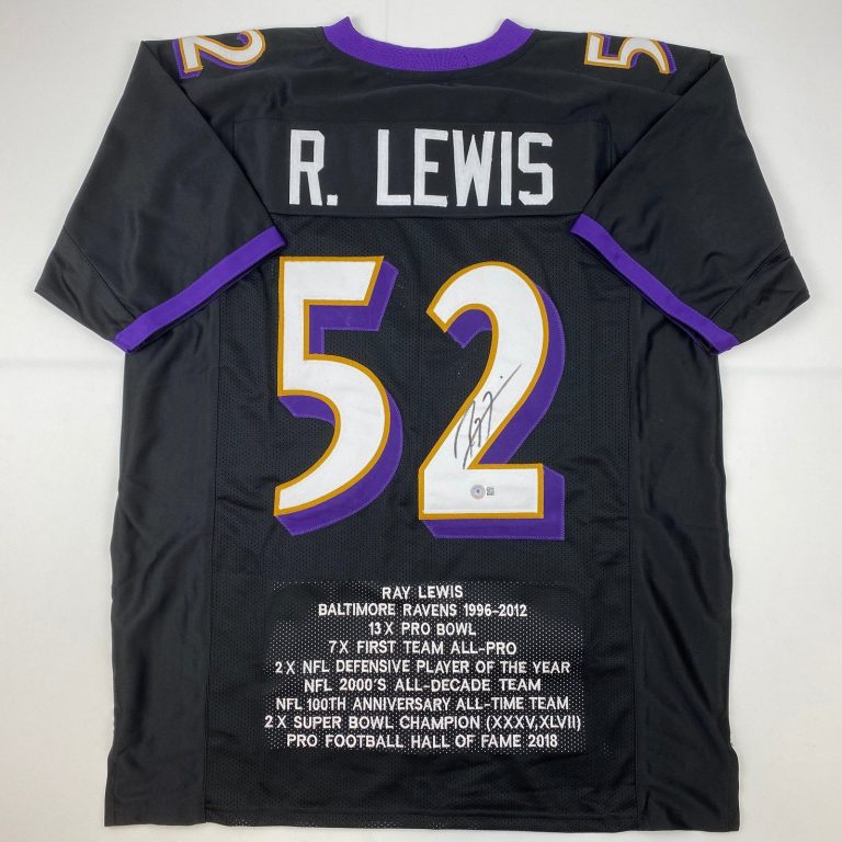Autographed/Signed Ray Lewis Baltimore Black Stat Jersey Beckett COA